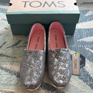 Toms Gray Velvet Flats with Shimmery Finish